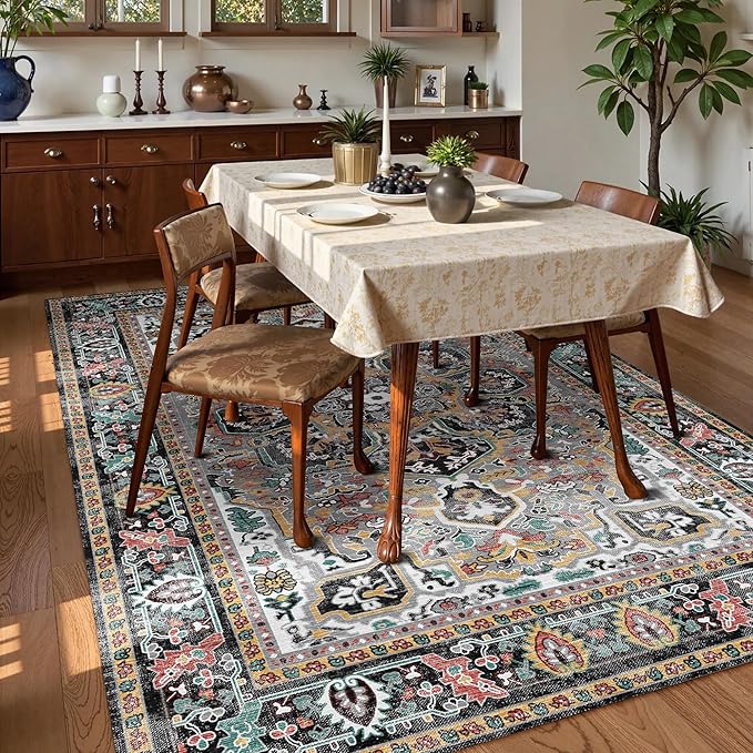 Washable Area Rug 6' x 9' Vintage Traditional Persian Mat - Image 3