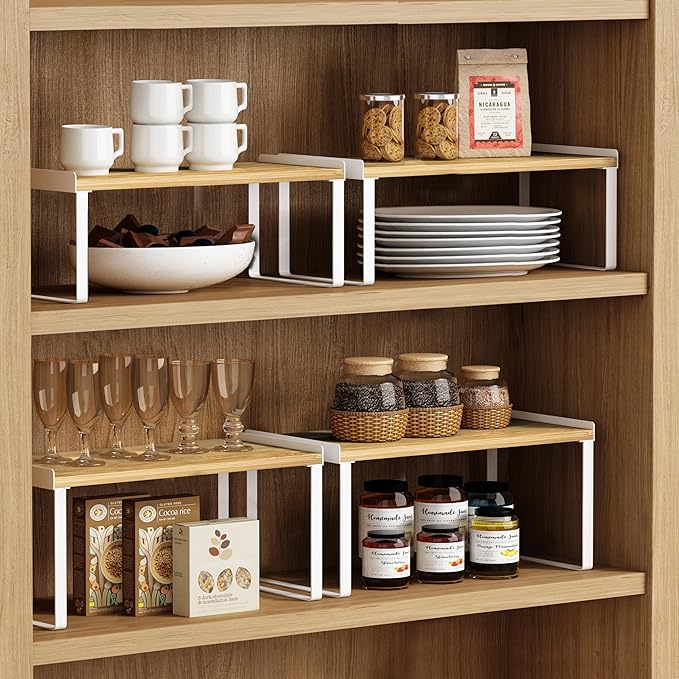 Goozii Kitchen Cabinet Organizer Shelf Set of 4, Large Stackable Pantry