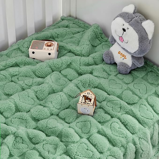 Yurhap Fleece Baby Blanket Heart Checkered, Ultra Soft Cozy Baby Blankets - Image 5