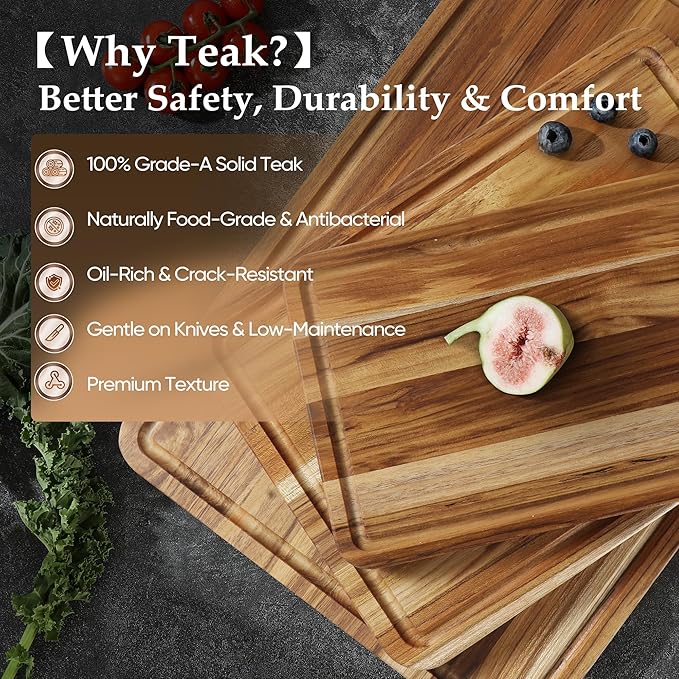 3 Pack Teak Cutting Board Set for Kitchen Wood Charcuterie Board - Image 3