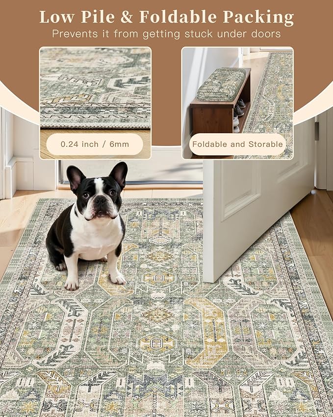 Madane Washable Area Rug 2x3, Small Entryway Rug Non-Slip Vintage Door Mat - Image 7