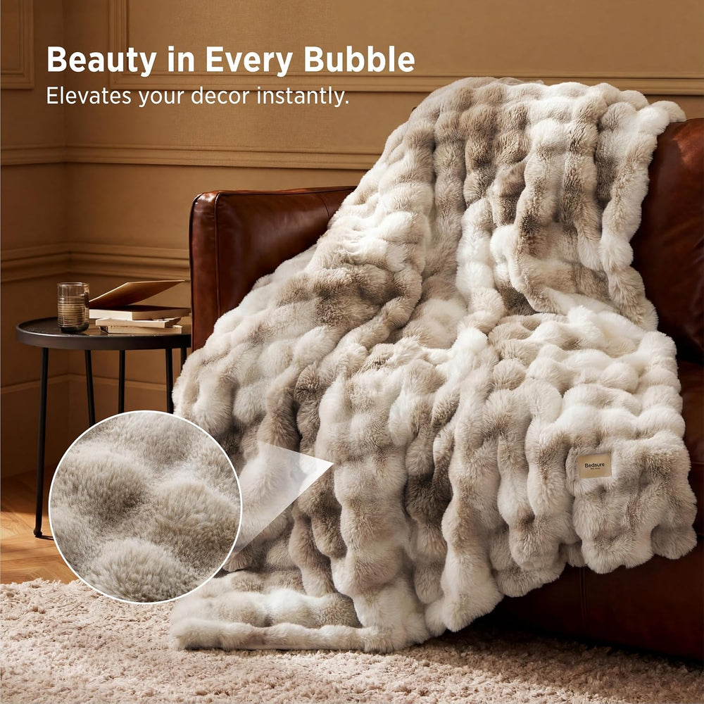 Bedsure Fluffy Bubble Faux Fur Throw XL Blanket, 50"x70", Tie-dye T...