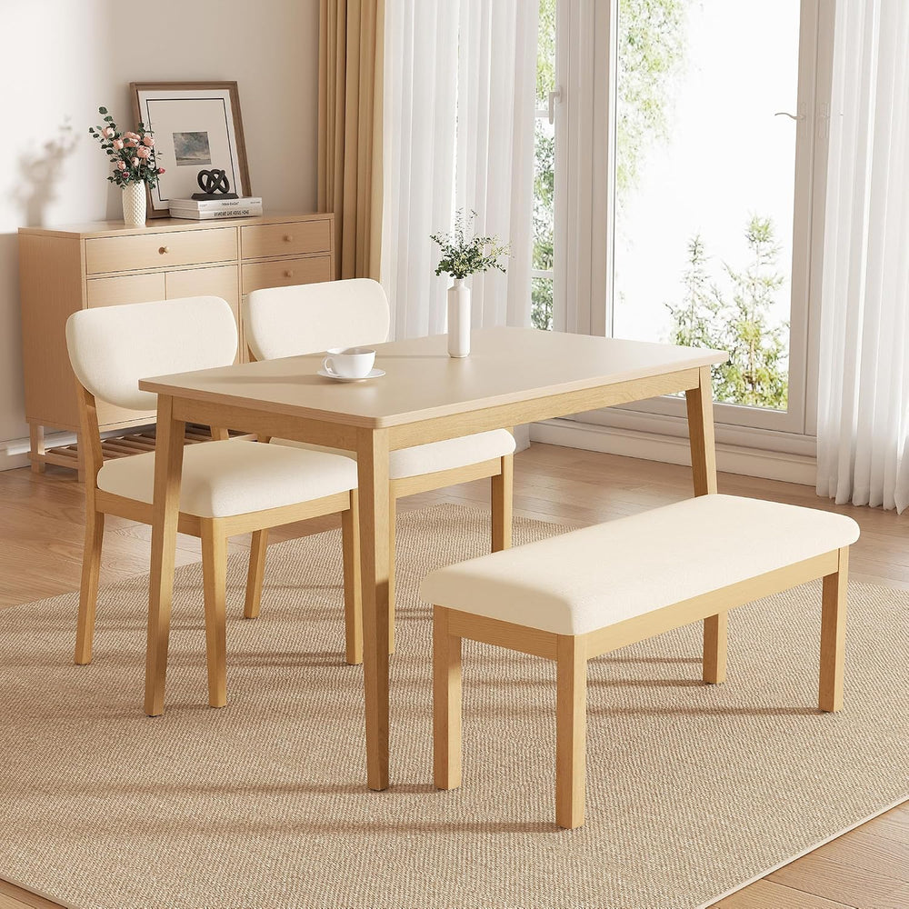 Upholstered Dining Bench Seat, Linen Entryway Benches with Wood Legs, Mid Cen...