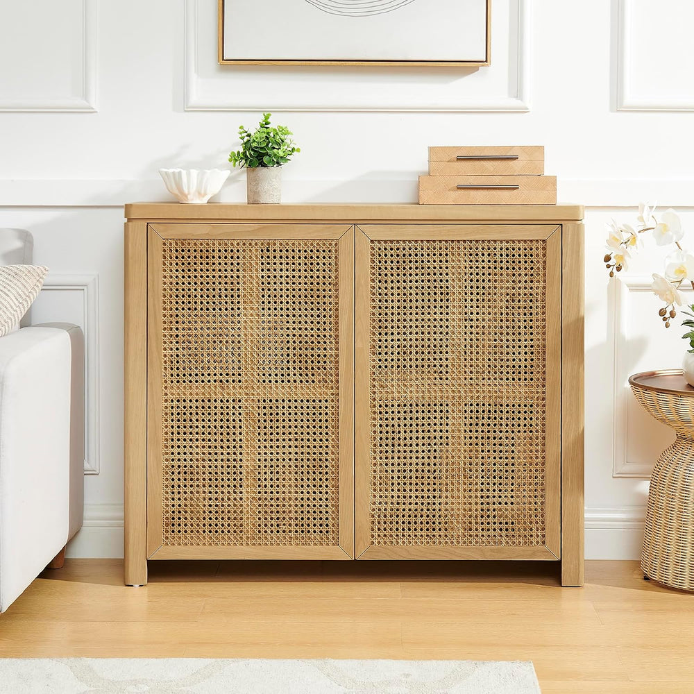 LKTART Small Sideboard Buffet Cabinet,Thin Kitchen Storage Cabinet with 2 Rat...