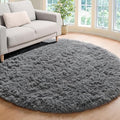 ONASAR Grey Round Area Rug 4ft, Fluffy Plush Shaggy Carpet Mats by ONASAR
