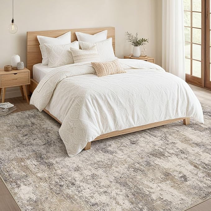 Nakagishi 8x10 Area Rugs Living Room: Washable Abstract Large Neutral Soft Rug - Image 5