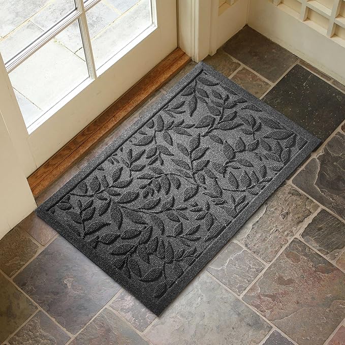 Grey Leaves Outdoor Indoor Entrance Doormats, Absorbent Durable Heavy Duty - Image 3