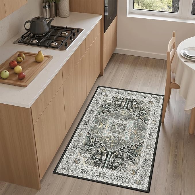 Madane Washable Area Rug 2x3, Small Entryway Rug Non-Slip Vintage Door Mat by Madane