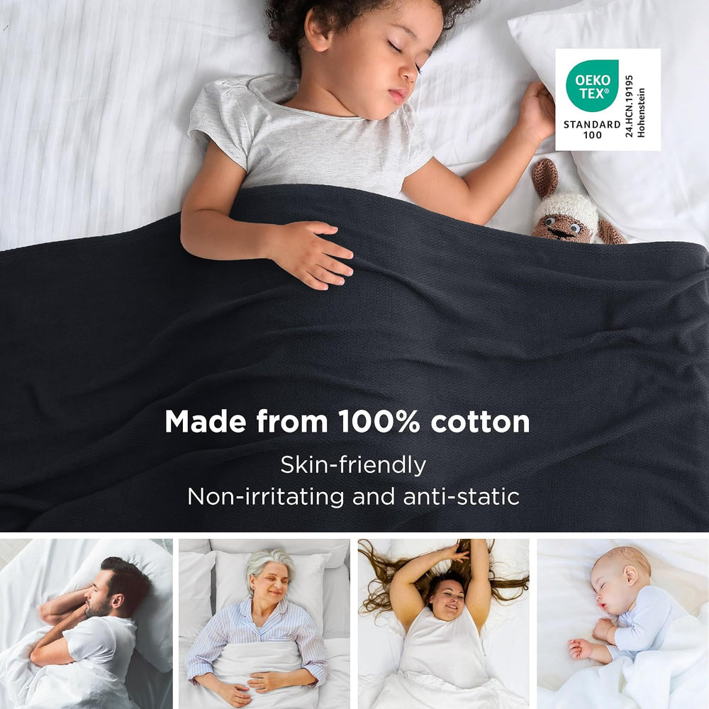 Bedsure 100% Cotton Blanket, Herringbone Weave, King, Black