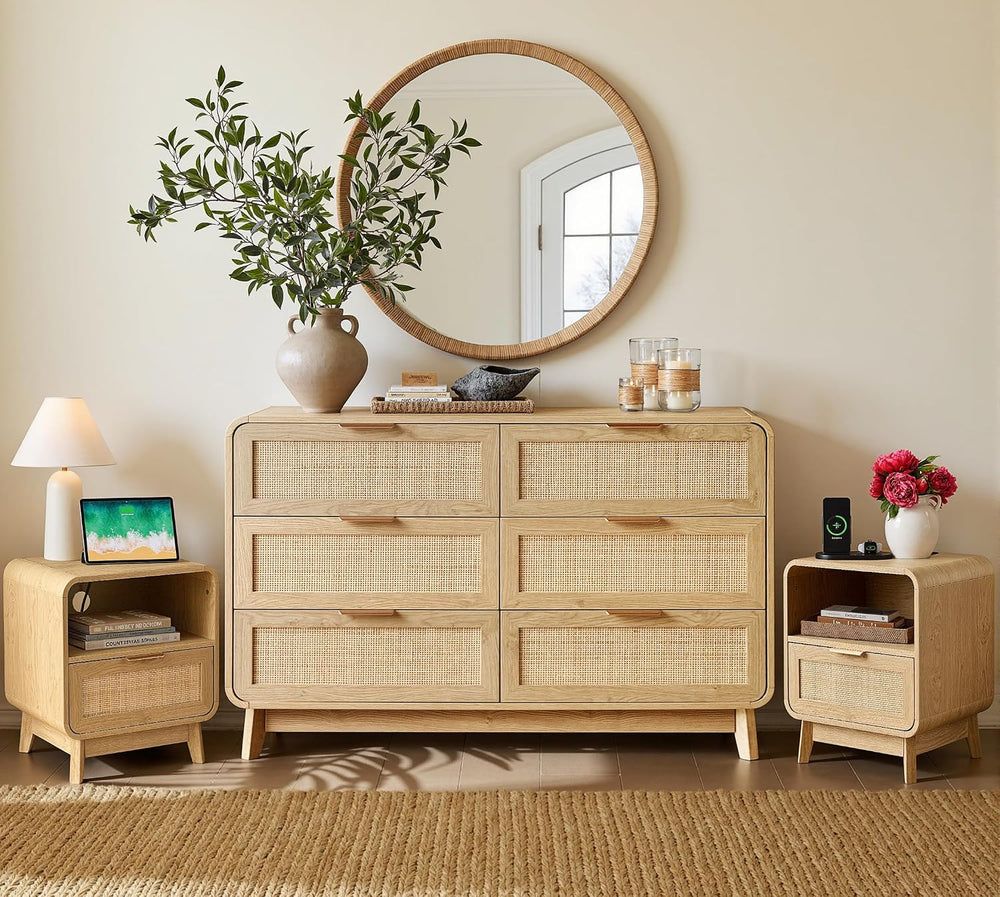 FORTUNETEC Dresser and Nightstand Sets, 3 Piece Bedroom Set, Oak