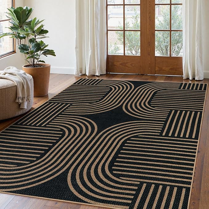Lahome Enfys Modern Geometric Outdoor Easy Jute Rug, 5x7 Patio Living Room Rug - Image 3