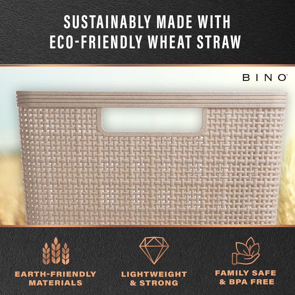 BINO | Woven Plastic Basket | Large (Natural Grey), 3-Pack | THE JUTE COLLECT...