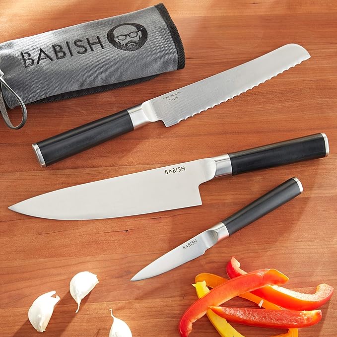 Babish German High-Carbon 1.4116 Steel Cutlery Knife Set, 3-Piece w/Kitchen - Image 6