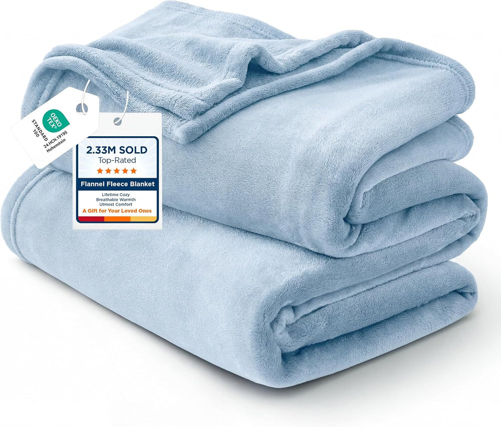 Bedsure GentleSoft Fleece Bed Blankets Queen Size Light Blue - Soft Lightweig...