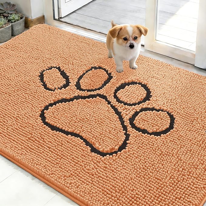 OLANLY Dog Door Mat for Muddy Paws 48x30, Paw Print Design, Absorbs Moisture by OLANLY