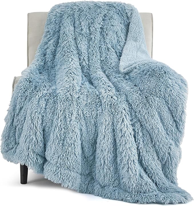 Bedsure GentleSoft Fuzzy Sherpa Faux Fur Blue Twin Blanket Cozy Gifts by BEDSURE