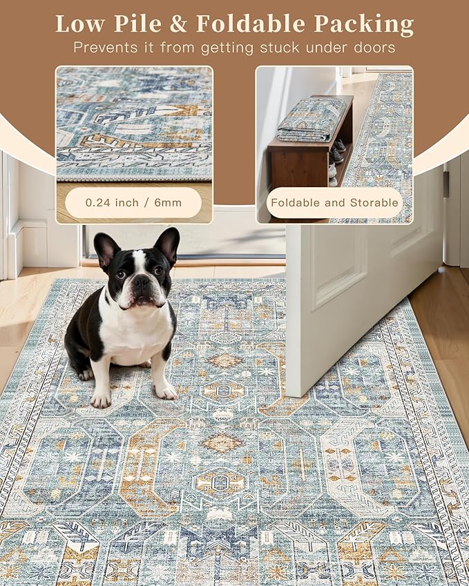 Madane Washable Area Rug 2x3, Small Entryway Rug Non-Slip Vintage Door Mat - Image 6