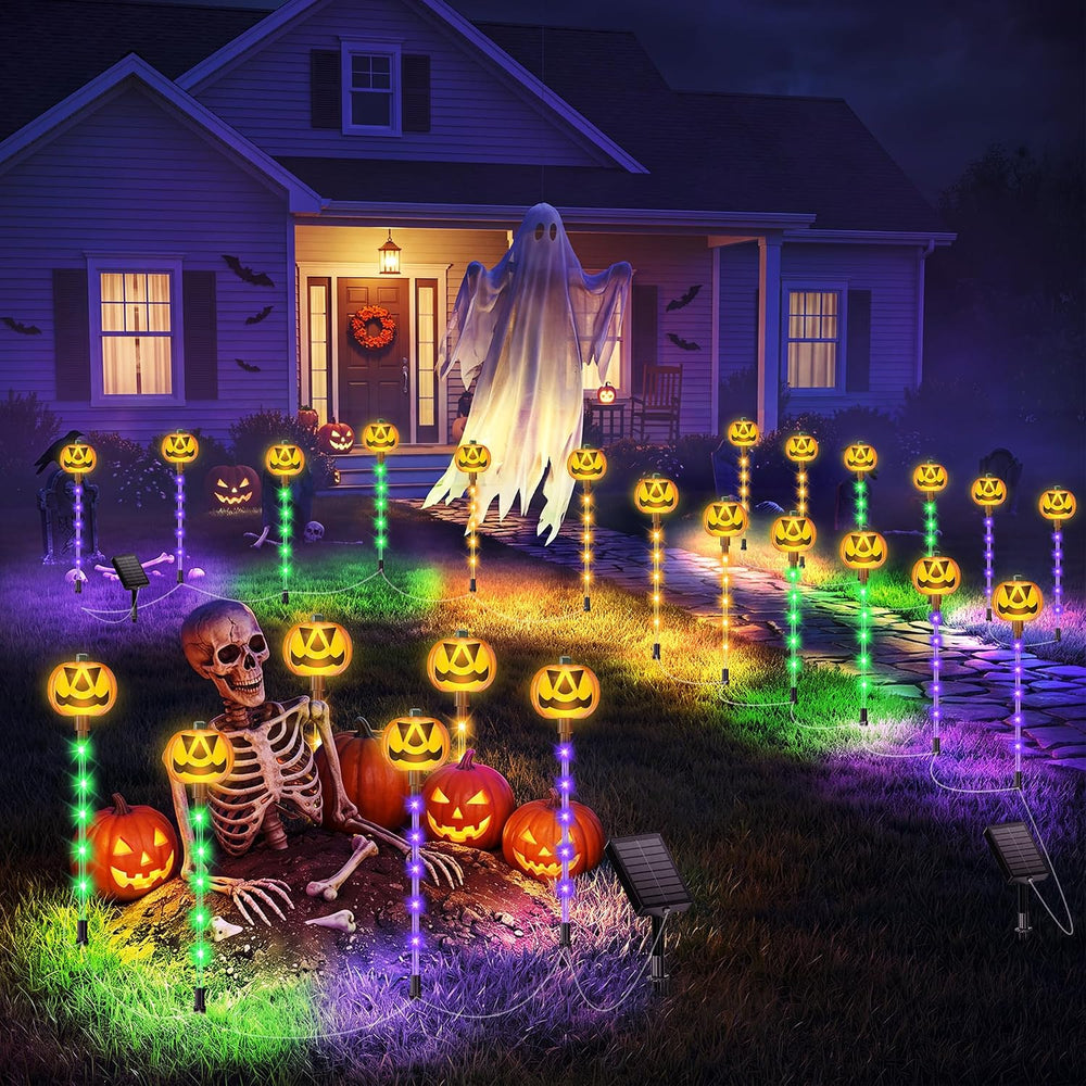 Upgraded Solar Pumpkin Lights Outdoor Halloween Decorations, 12 Pack