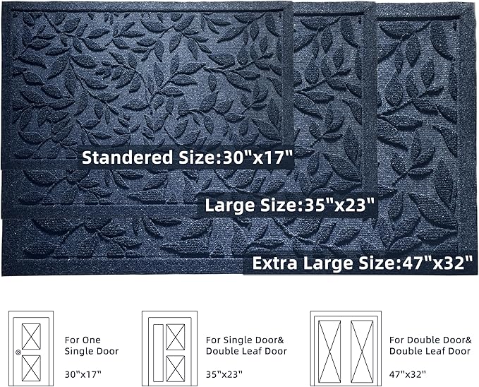 Blue Leaves Outdoor Indoor Entrance Door mat, Absorbent Durable Heavy Duty - Image 3