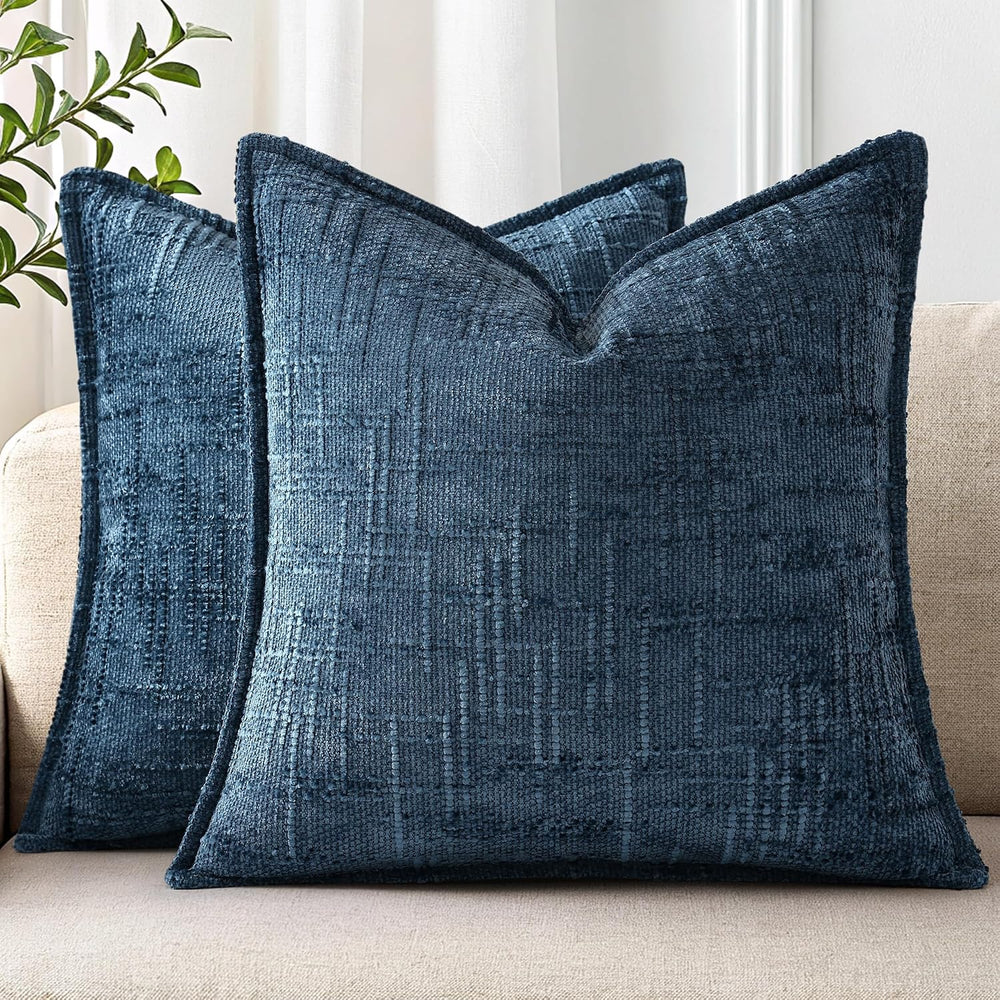 decorUhome Chenille Decorative Throw Pillow Covers 26x26 Set of 2, Navy