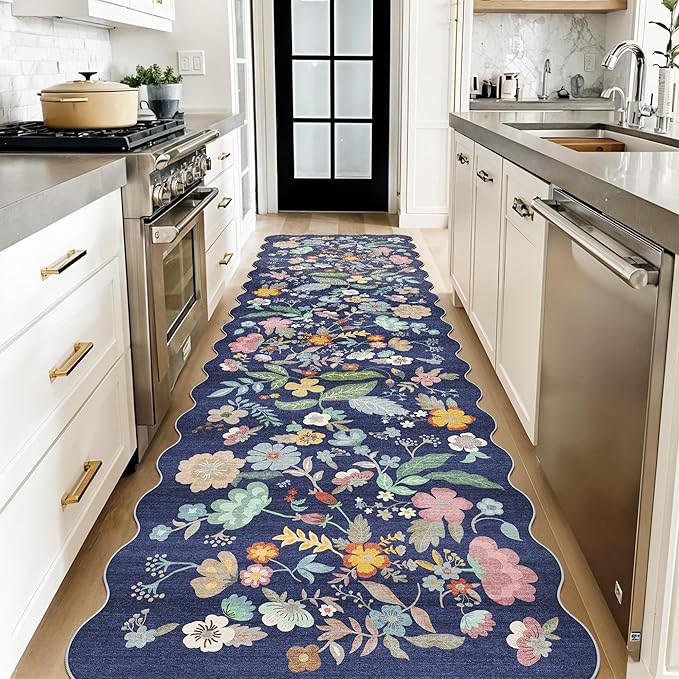 3x10 Long Hallway Runner Rug: Washable Wide 10ft Floral Low-Pile Carpet by HYHAOYUNLAI