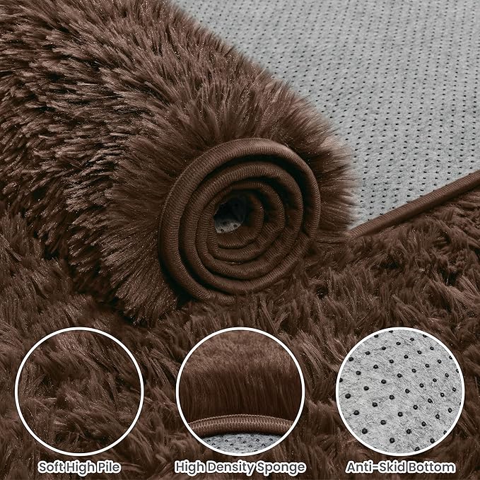 4x6 Area Rugs for Living Room Rug: Soft Fluffy Shag Brown Rugs for Bedroom - Image 6