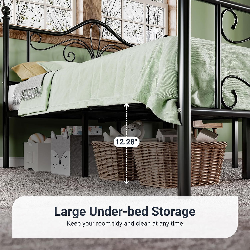 Allewie Metal Full Platform Bed Frame, Butterfly Pattern Design, Black