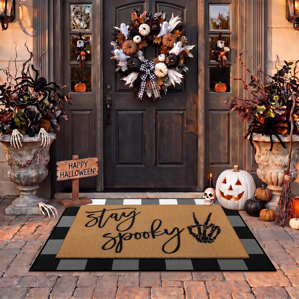 Drydiet Halloween Door Mat, Layered Buffalo Plaid Non Slip Doormat Porch