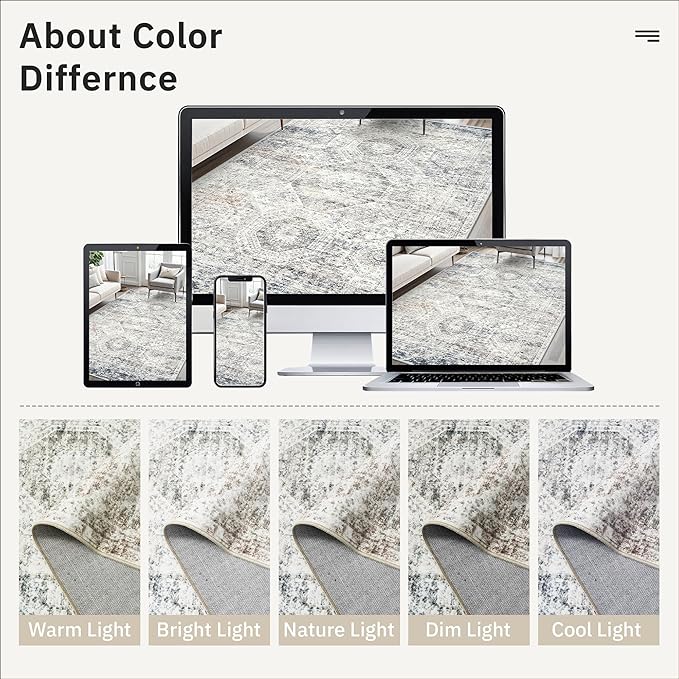 10x14 Area Rugs for Living Room, Non Slip Machine Washable Vintage Rugs - Image 9