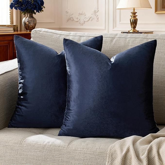 GIGIZAZA Navy Blue Velvet Pillow Covers 24x24, Square Solid Throw Pillow Covers by GIGIZAZAFocusingonhomedecoration