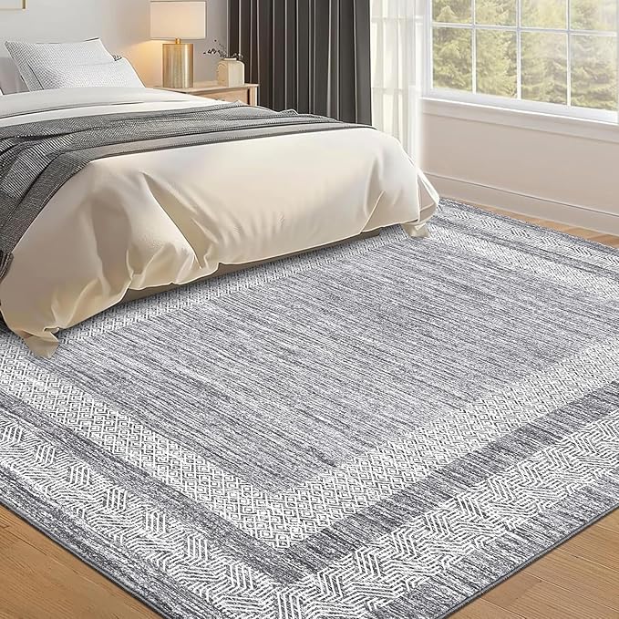 GarveeHome 6x9 Large Washable Area Rug Modern Bordered Rug Distressed Geometric - Image 8