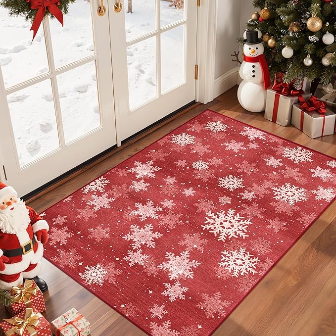2x3 Christmas Doormat for Entryway, Washable Christmas Rugs Bathroom，Snowflake by Restydon