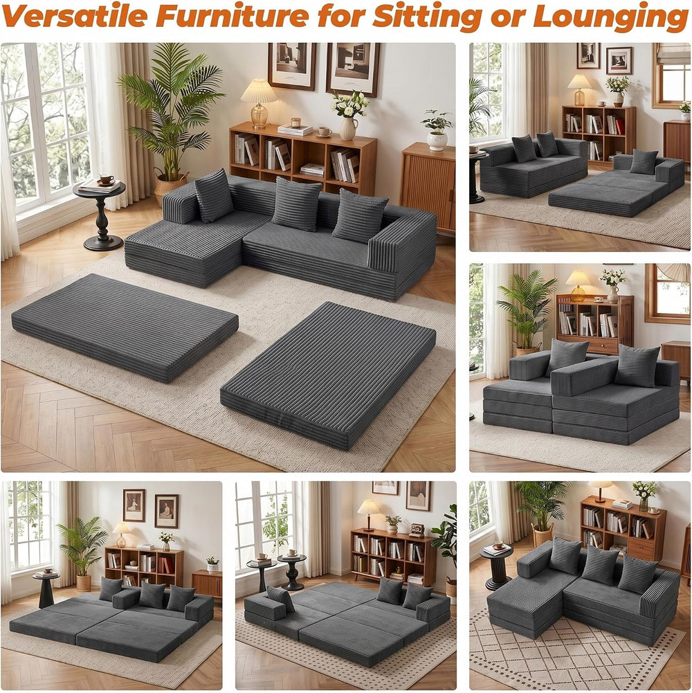 6-in-1 Tri-Folding Mattress | Cloud Boneless L-Shaped Modular Sectional Couch...