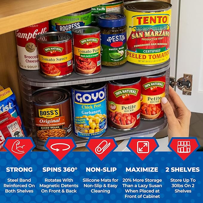 Mighty Susan 2-Tier Lazy Susan Pantry Organizer – Steel Reinforced Turntable - Image 4