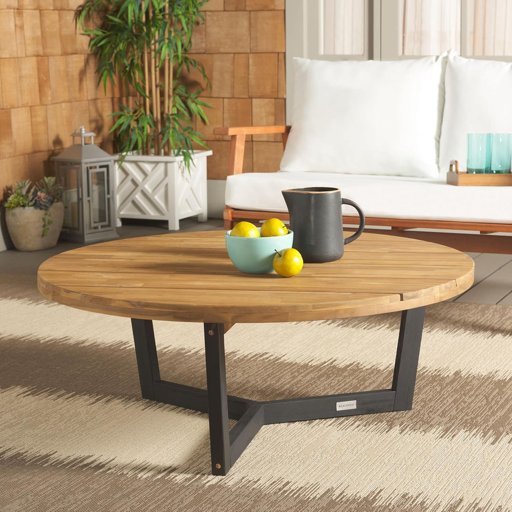 SAFAVIEH Outdoor Leo Wood Coffee Table, 39.4" Natural/Black PAT7319B