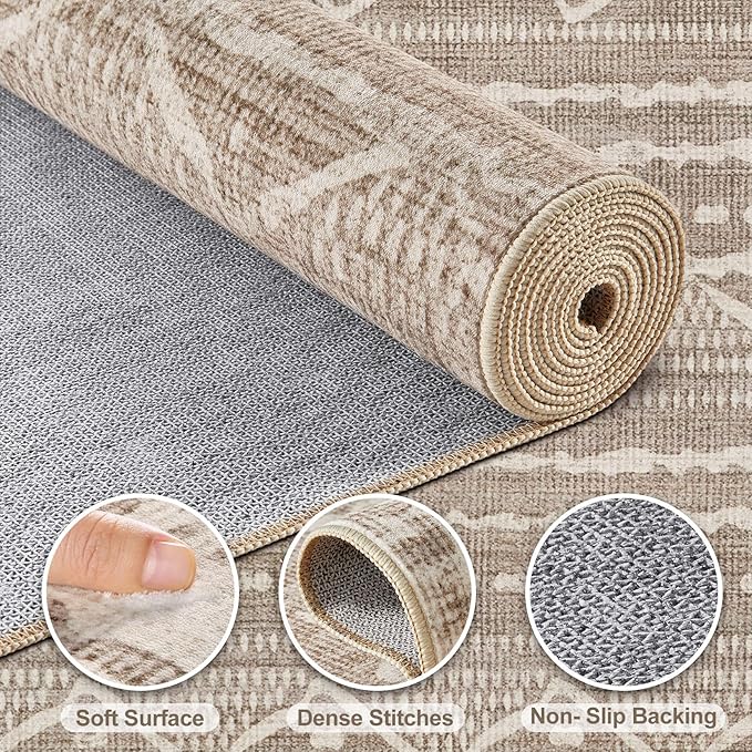 Nakagishi Area Rug Living Room Rugs: 3X8 Machine Washable Boho Large Neutral - Image 3