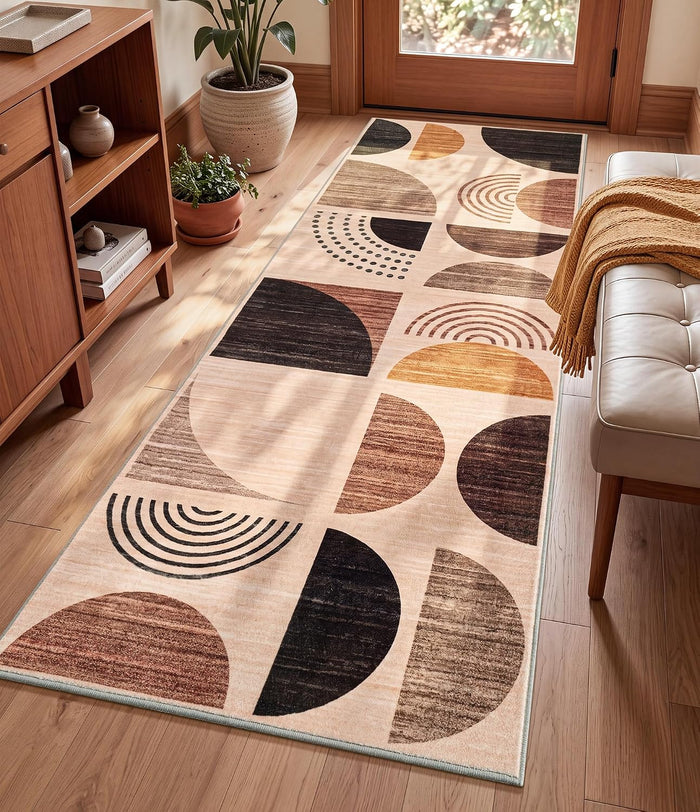 YIHOUSE Boho 6ft Kitchen Runner Rug Non Slip Washable, Mid-Century 2x6 Rug Runners for Hallway Entryway Soft, Modern Floor Carpet Runner for Bathroom Laundry Room Bedside, Brown