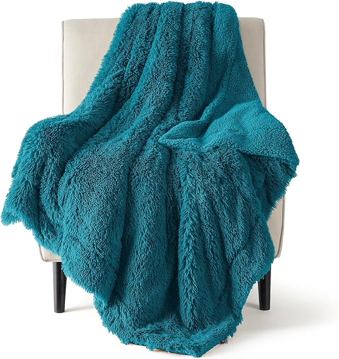 Bedsure GentleSoft Fuzzy Sherpa Faux Fur Twin Blanket Teal Cozy Gifts by BEDSURE