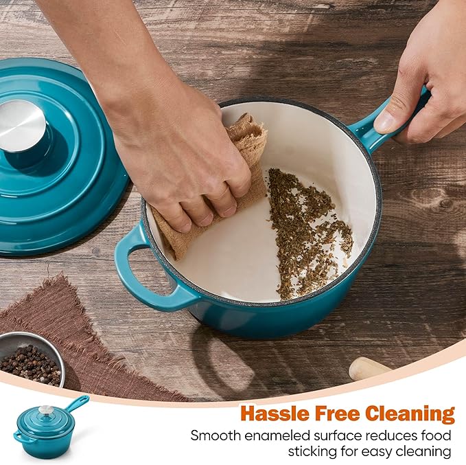 Homikit Cast Iron Sauce Pan, 1 Quart Enameled Cast Iron Saucepan - Image 7