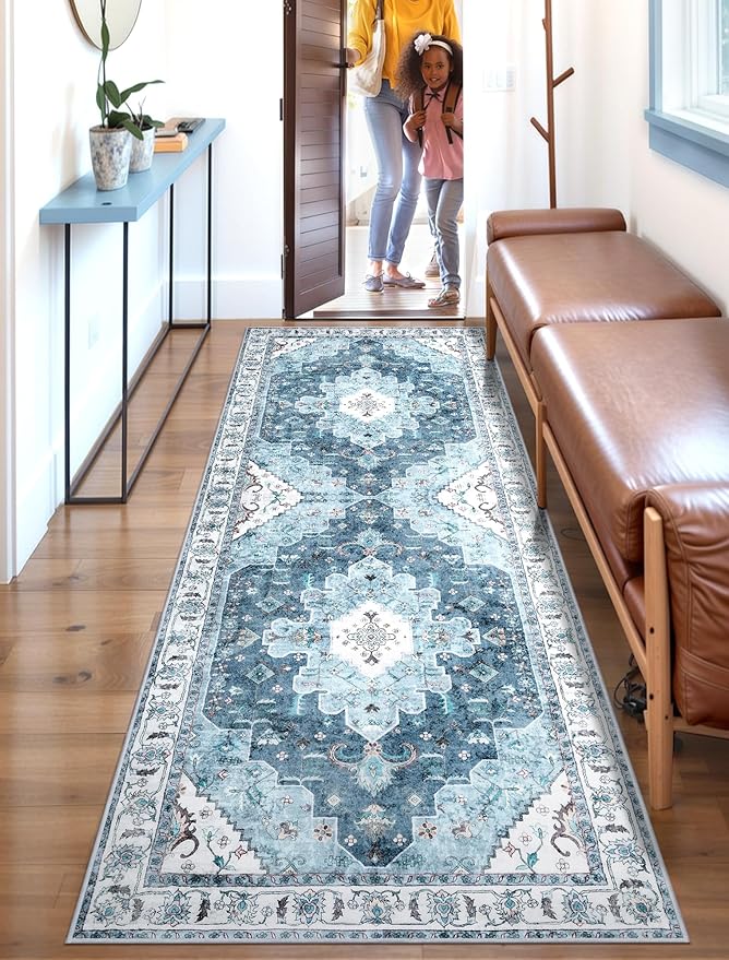 SERISSA Boho Washable Runner Rug, 2x6 Rug Non-Slip Vintage Blue Hallway Kitchen - Image 5