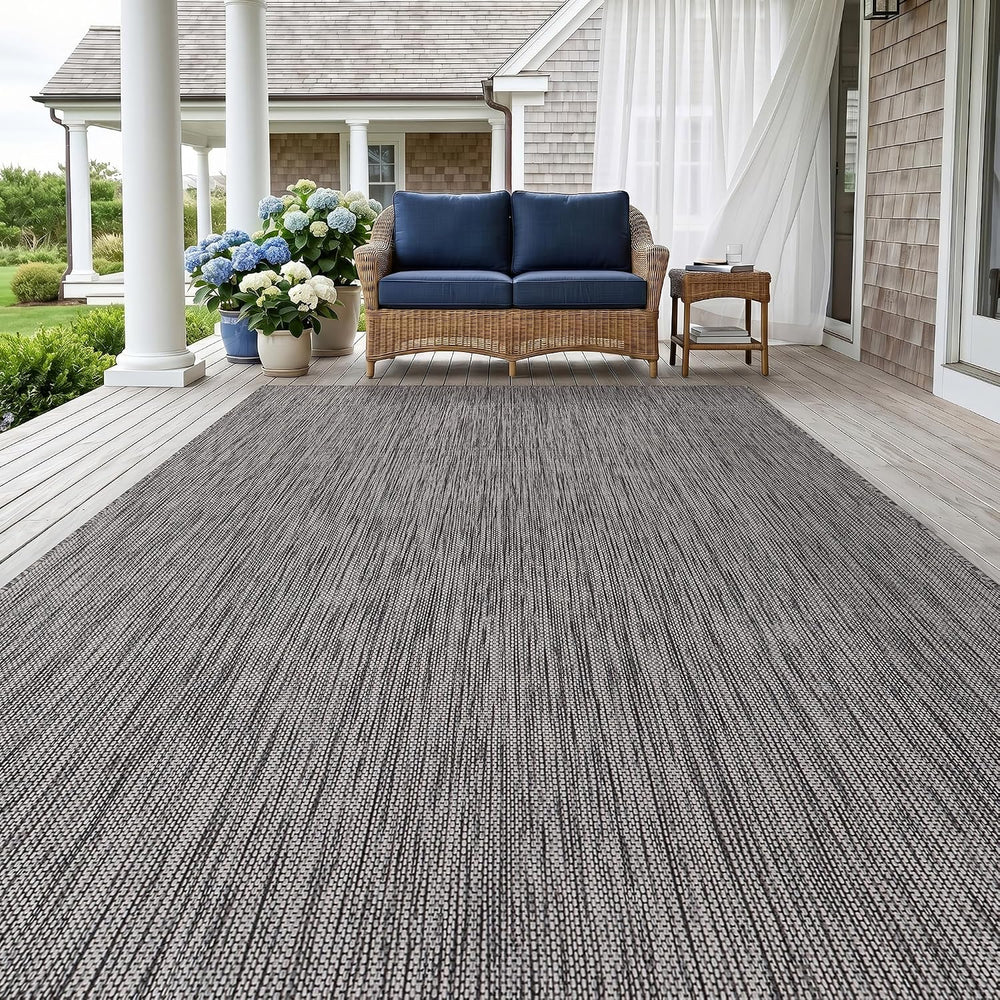 Outdoor Rug 8x10 Gray Washable Outside Rugs for Patios Porches Solid Modern W...