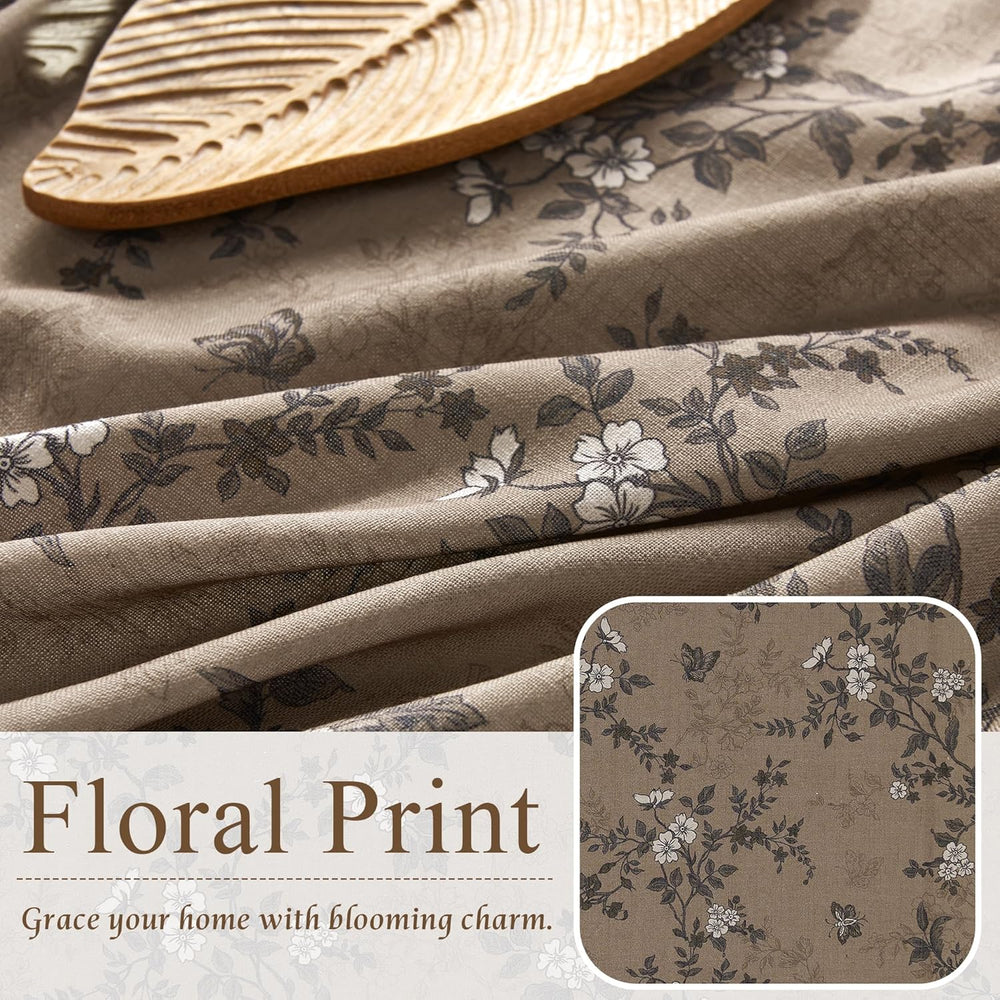 StangH Brown Linen Pinch Pleat Curtains Floral Fall Decor 96 Inches