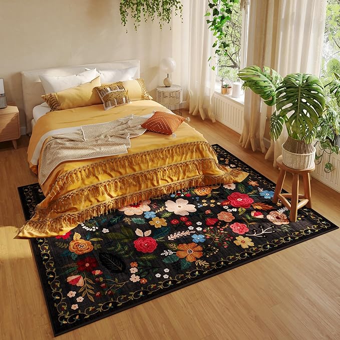 Rugcomf Living Room Rug 6x9 Rug Machine Washable Boho Area Rug Non Slip Floral - Image 5