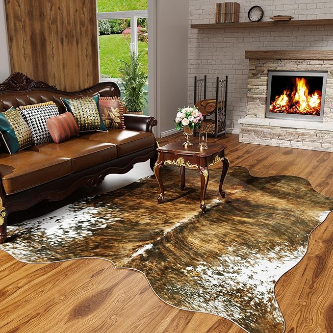 AROGAN Premium Faux Cowhide Rug 4.6 x 5.2 Feet, Sturdy and Large Size Cow Print by AROGANAREARUG
