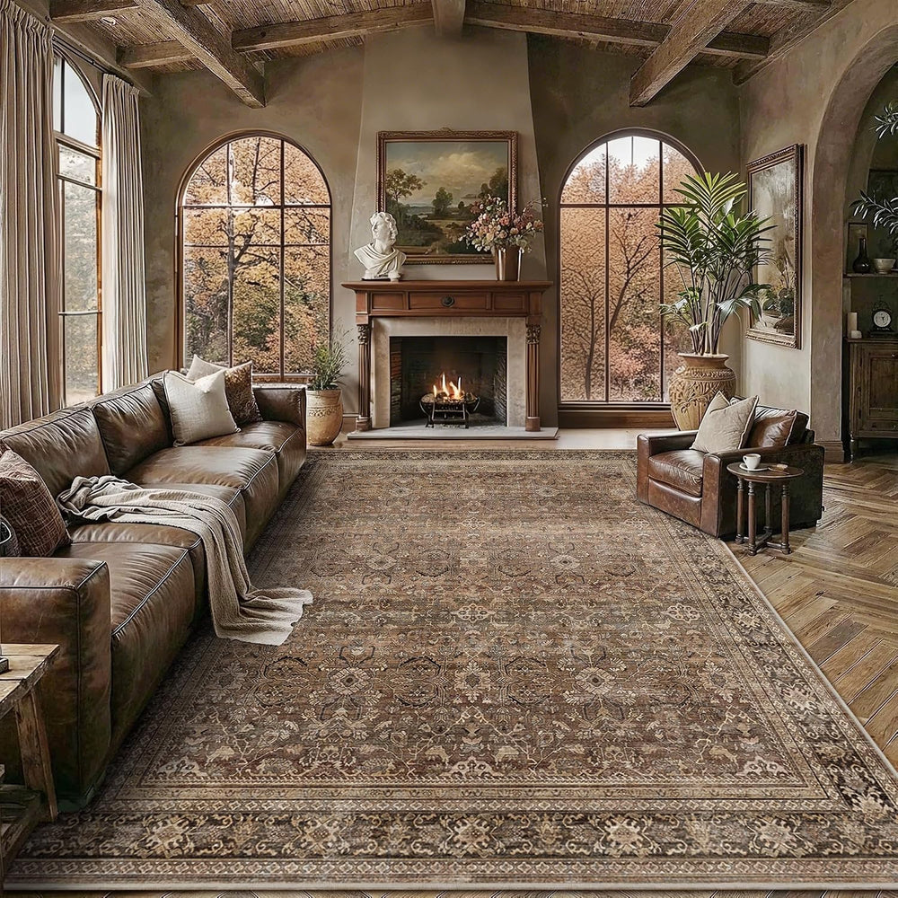Schweek 9x12 Area Rug for Living Room Washable Vintage Non Slip Rugs Brown
