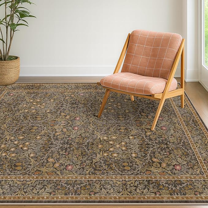 Vintage Brown 4x6 Area Rugs for Large Entryway, Bedroom Beside Rug, Non-Slip by HazoHaus