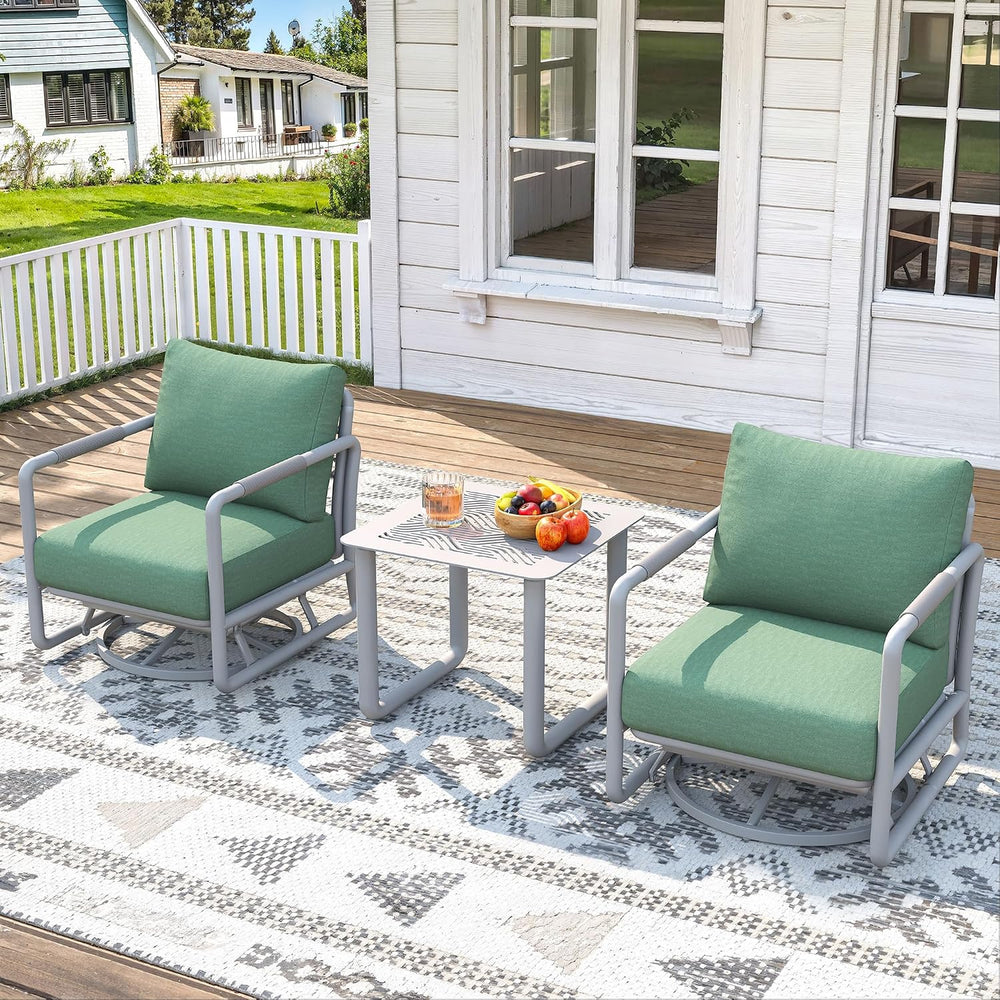 3 Piece Patio Outdoor Aluminum Swivel Rocking Chair with Coffee Table and 6.7...