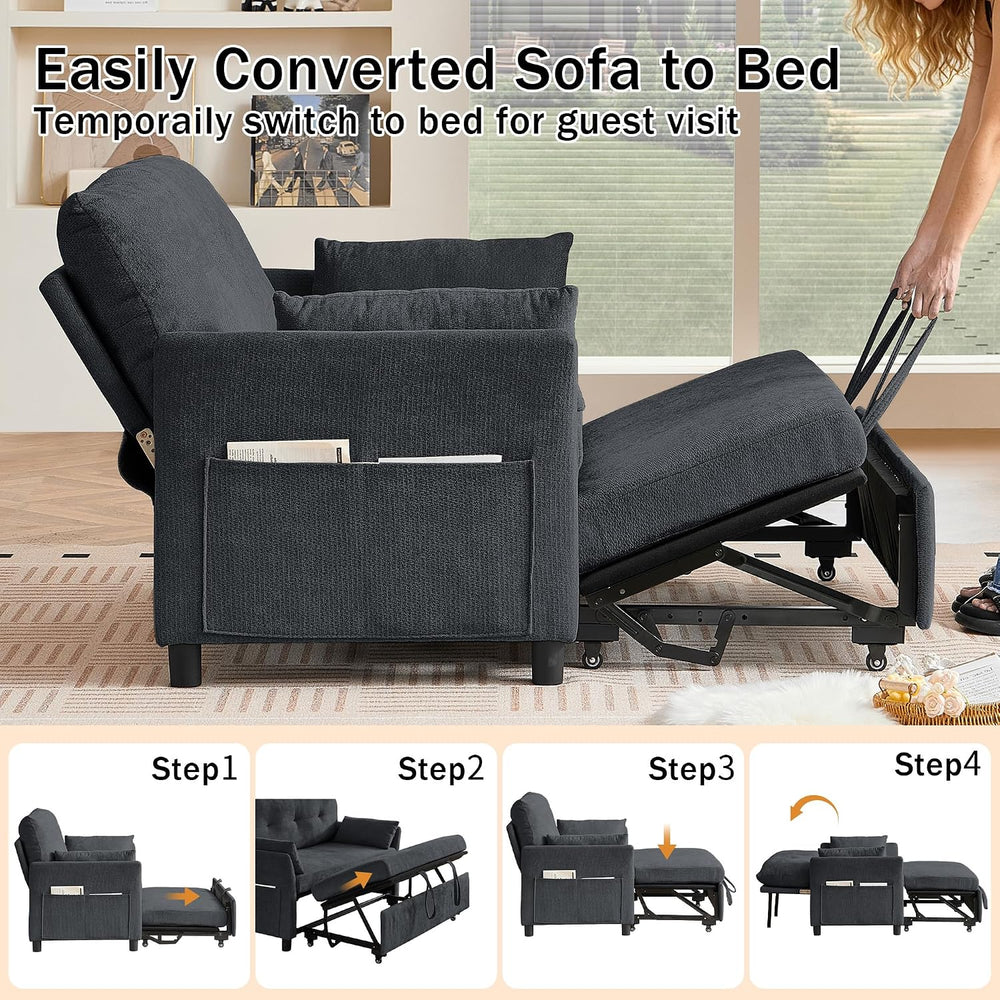 51.18'' 3-in-1 Convertible Sofa Bed, Pull Out Couch with 5-Position A...