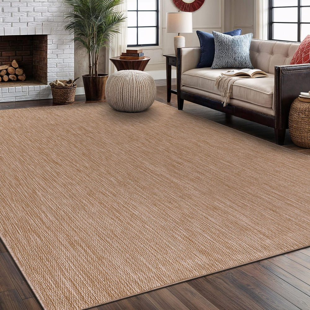 Washable Indoor Outdoor Rug 6x9 Weather Resistant Area Rugs Modern Solid Jute...
