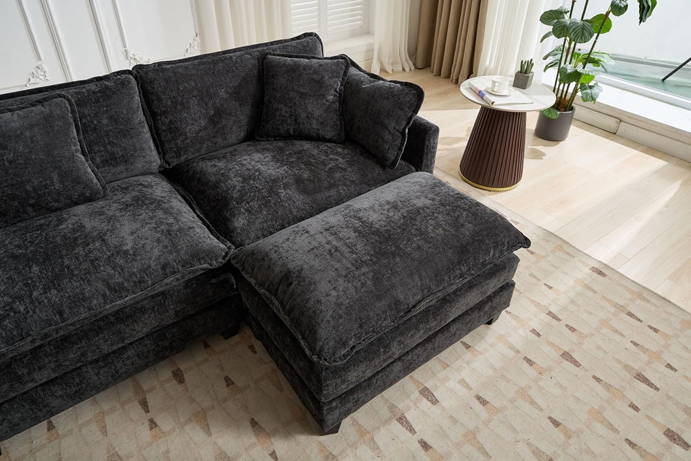 Chenille Upholstered Ottoman Footstool with Cushion for Sectional Sofa Couch ...